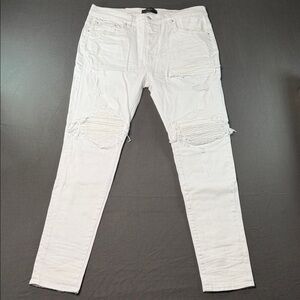 AMIRI Men's Off-White Distressed Skinny Jeans